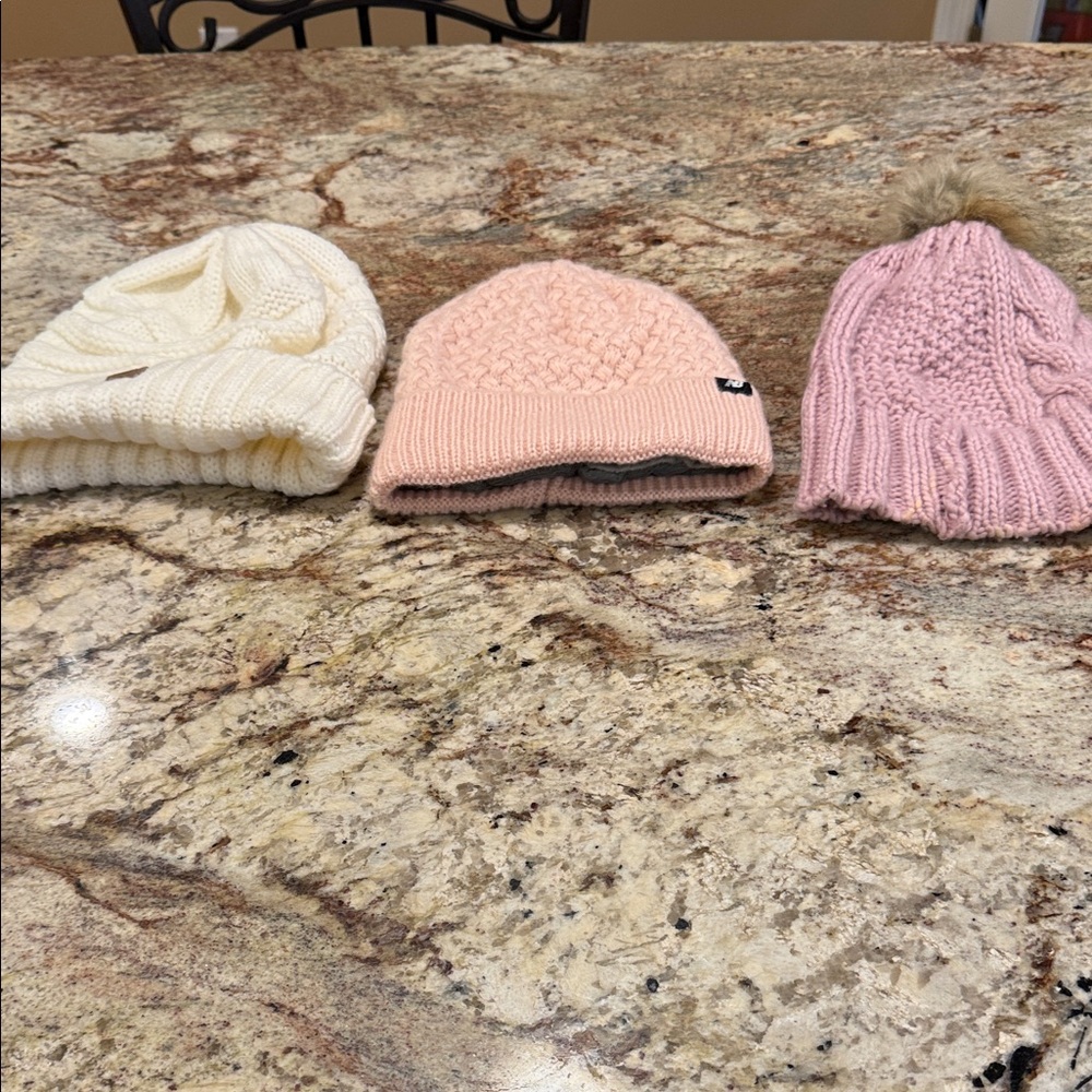 New Balance Cream and Pink Knit Hats